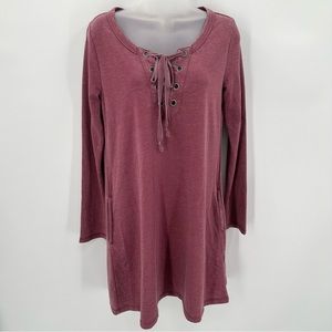 OTHERS FOLLOW Dress Womens Small CARMEN Pink Mauve Long Sleeve Grommet Tie neck